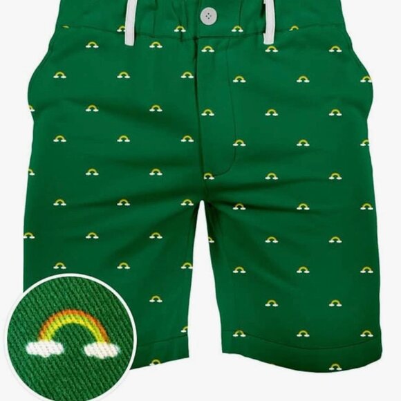 st‎ patrick day Mens Green Shorts With Rainbow Print Design By Tipsy Elves - Picture 3 of 8